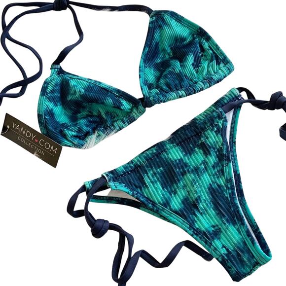 Yandy Two Piece Teal & Blue Tie Dye Bikini Set Adjustable Medium NEW WITH TAGS - Picture 1 of 14